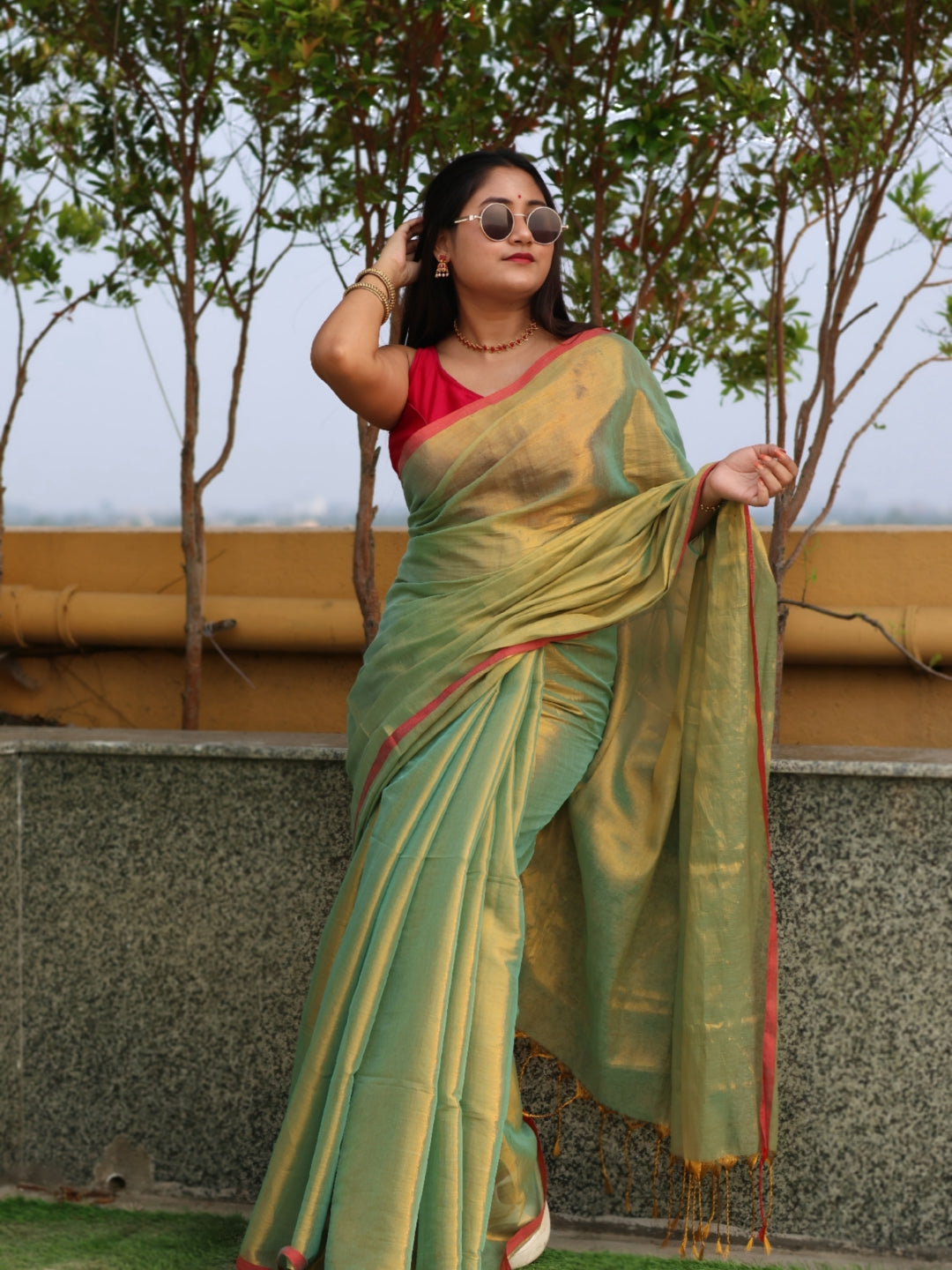 Olive Green Tissue saree