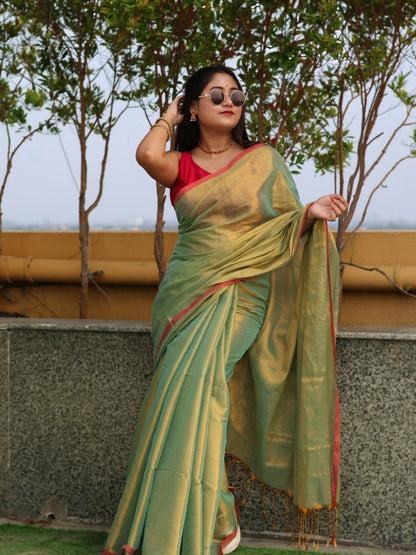 Olive Green Tissue saree