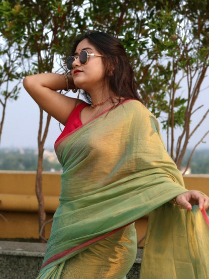 Olive Green Tissue saree