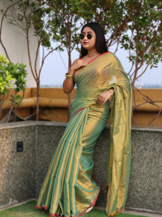 Olive Green Tissue saree