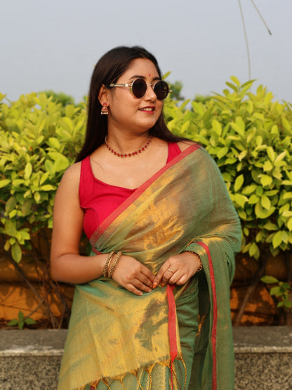 Olive Green Tissue saree