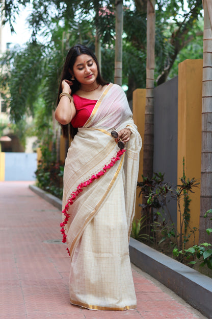Pure Grace Check Mul Cotton Saree