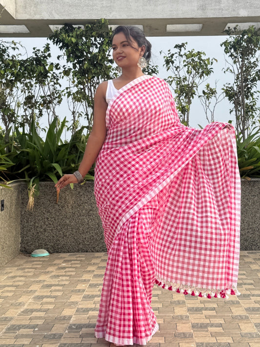Pink Checked Mulcotton