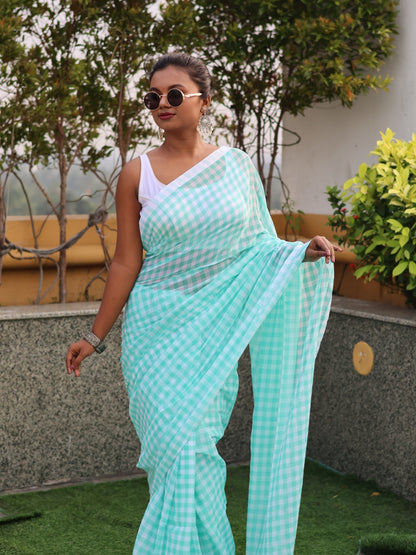 Aqua Green Check Mulmul Cotton