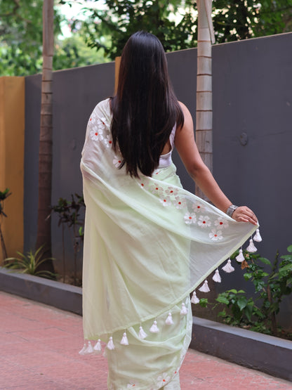 Flower Hand Print Mulmul Cotton Saree