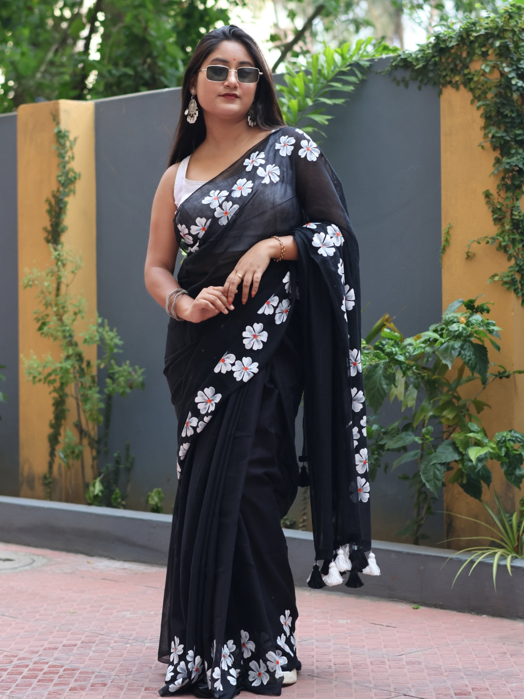 Flower Print Mulmul Cotton Saree