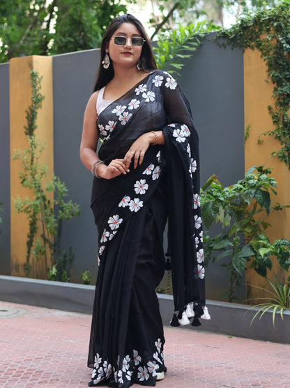 Flower Print Mulmul Cotton Saree