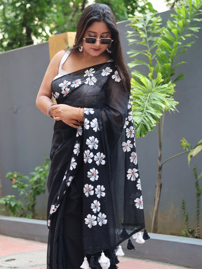 Flower Print Mulmul Cotton Saree