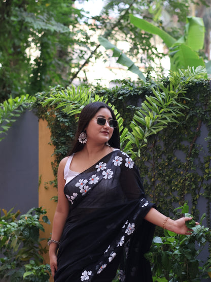 Flower Print Mulmul Cotton Saree