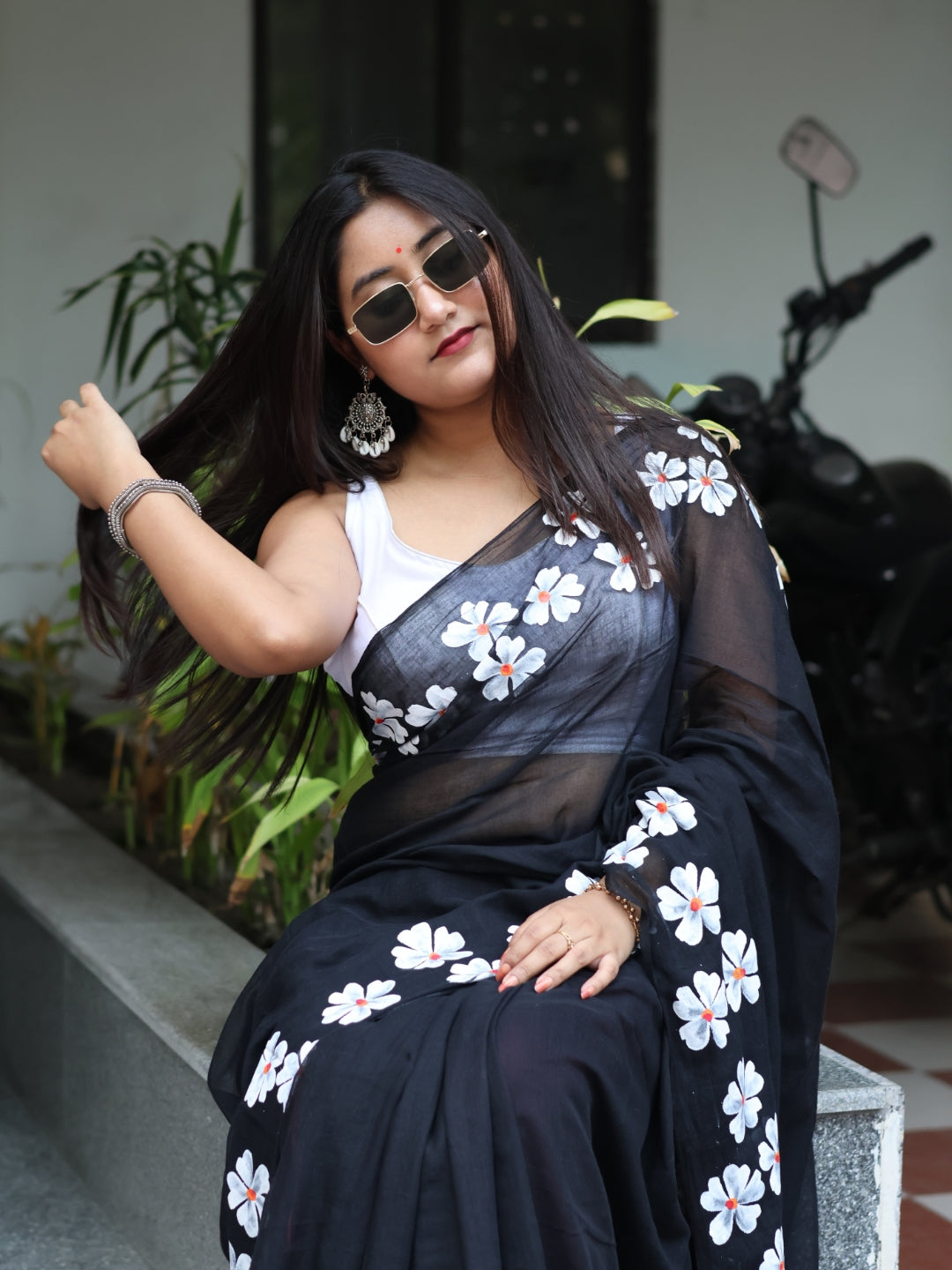 Flower Print Mulmul Cotton Saree