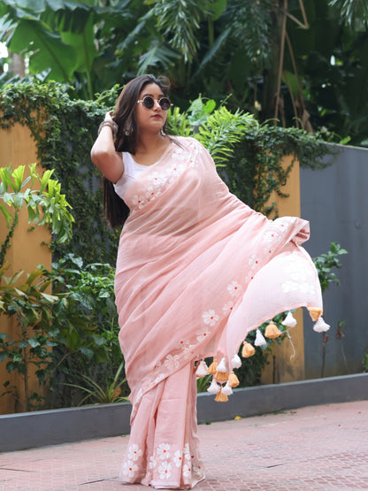 Flower print mul cotton saree
