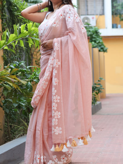Flower print mul cotton saree