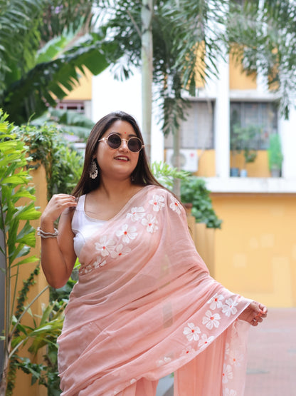 Flower print mul cotton saree