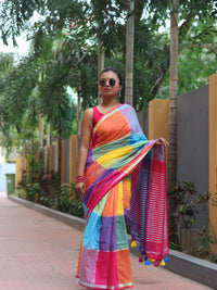 Rainbow Checked Mul Cotton Saree