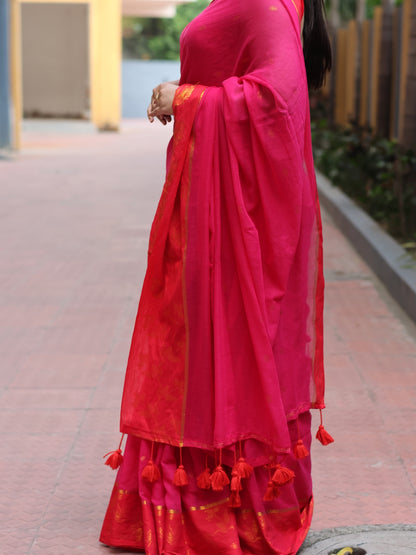Pink Mashru Border Mull Cotton Saree