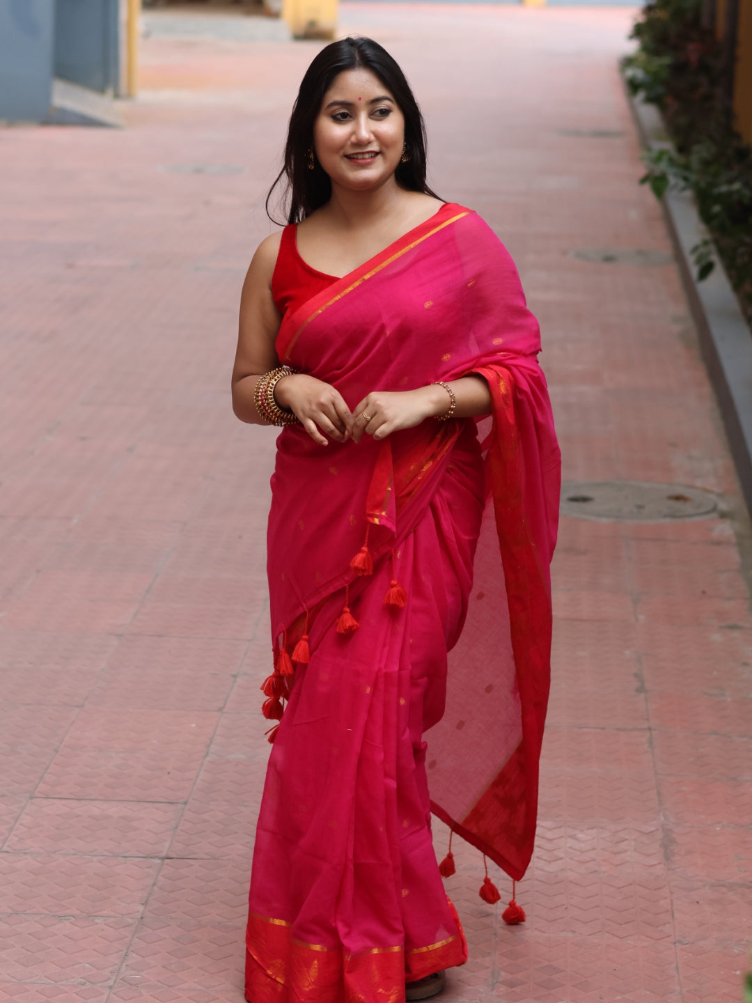 Pink Mashru Border Mull Cotton Saree