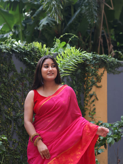Pink Mashru Border Mull Cotton Saree