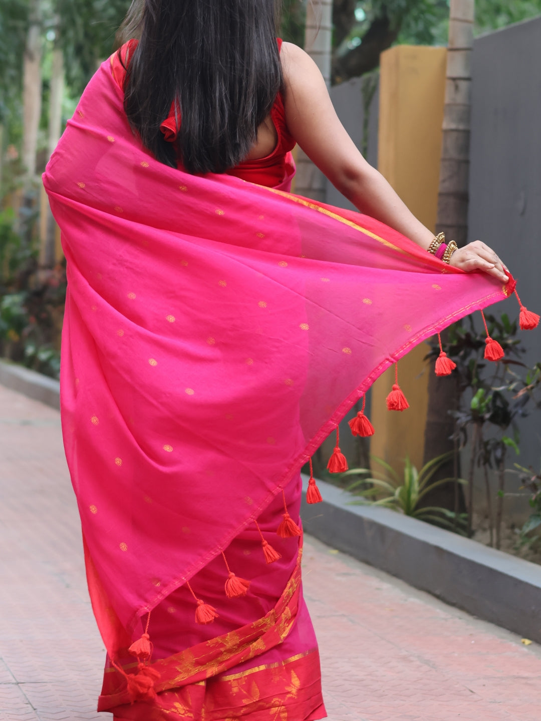 Pink Mashru Border Mull Cotton Saree