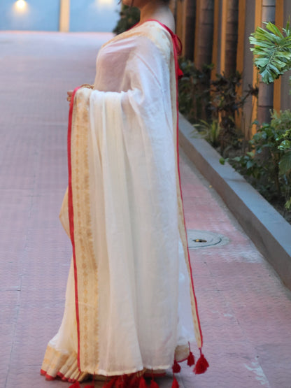 Kasavu White Mull Cotton Saree