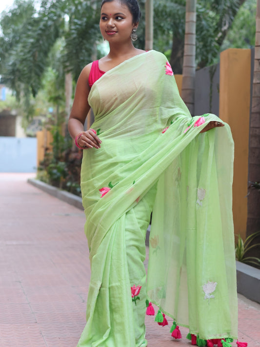 Hand Embroidery Mul Cotton Saree