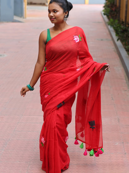 Hand Embroidery Mul Cotton Saree