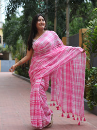 Pink Bloom check saree