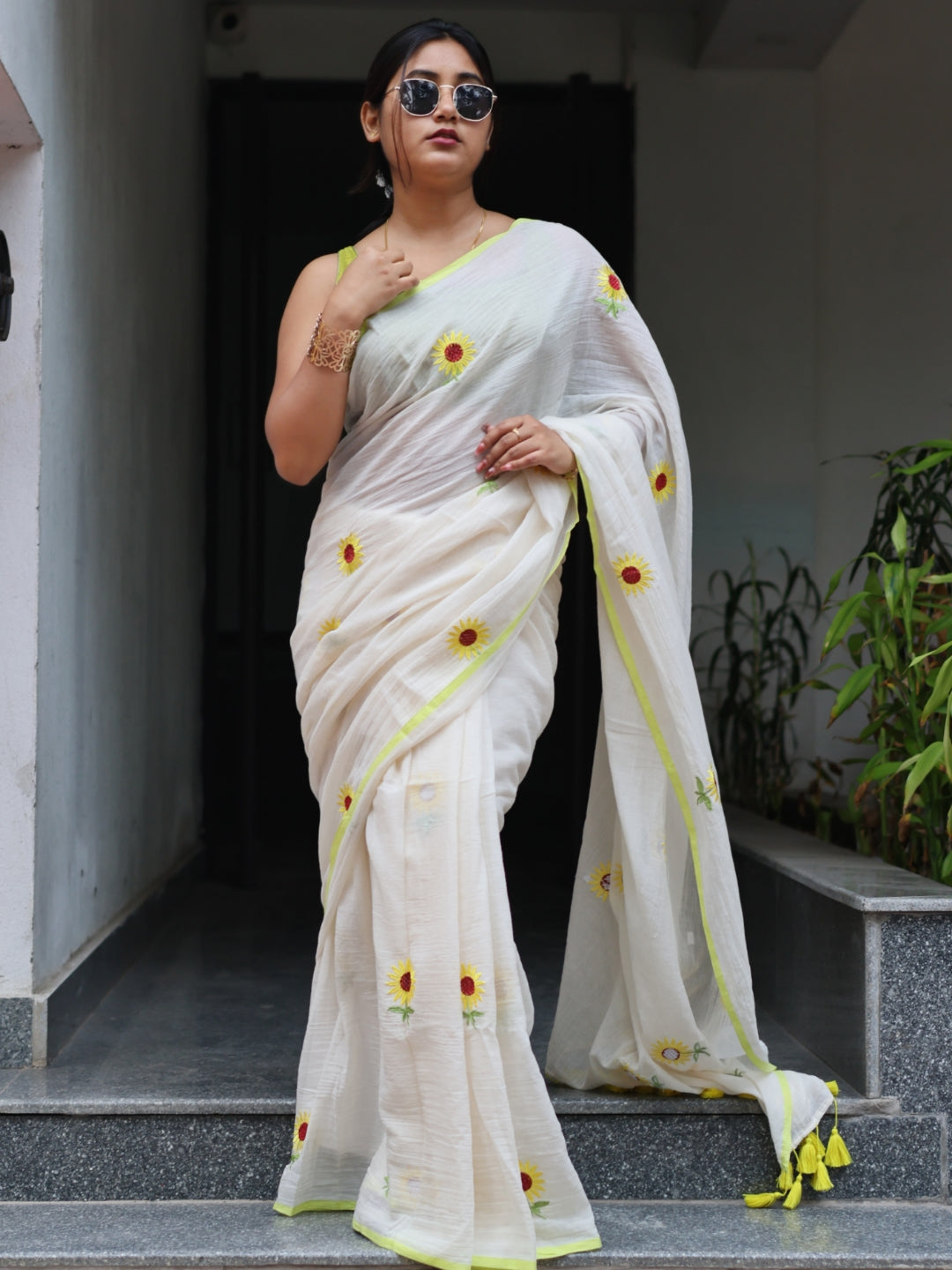 Sunflower Mulmul Cotton Saree