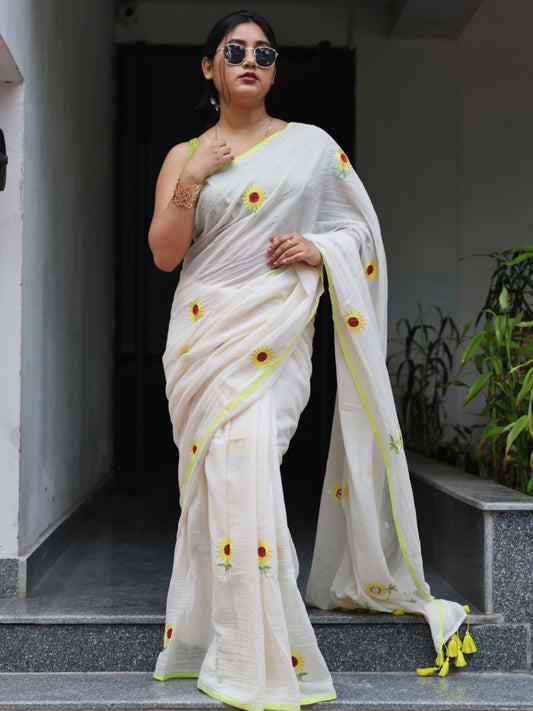 Sunflower Mulmul Cotton Saree