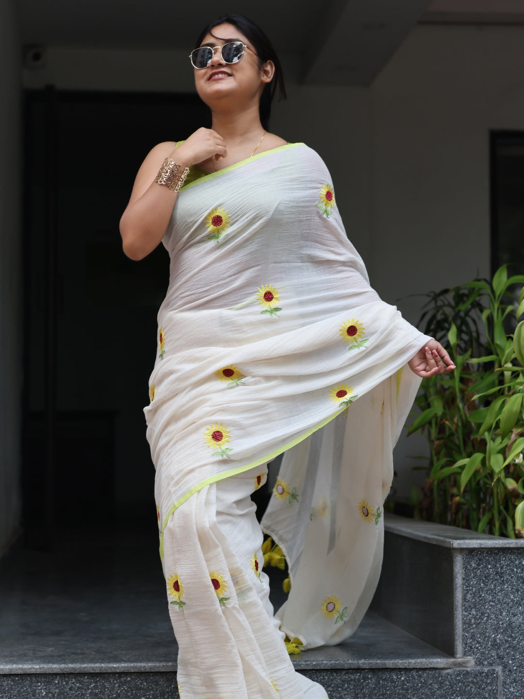 Sunflower Mulmul Cotton Saree