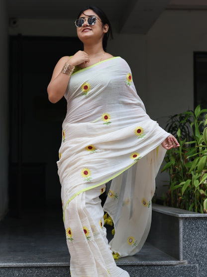 Sunflower Mulmul Cotton Saree