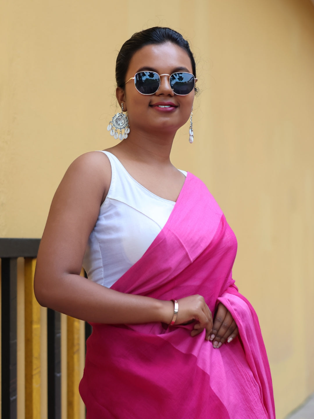 Pink  Petal Mulmul Cotton Saree