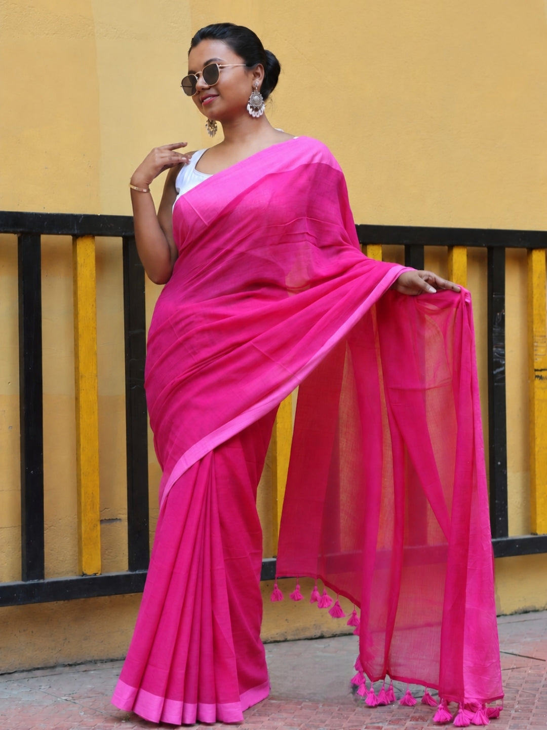 Pink  Petal Mulmul Cotton Saree