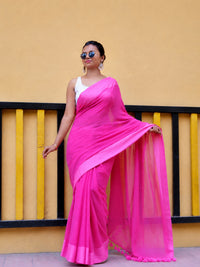 Pink  Petal Mulmul Cotton Saree