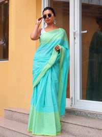 Aqua Bloom Mulmul Cotton Saree