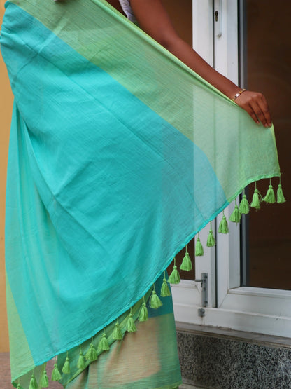 Aqua Bloom Mulmul Cotton Saree