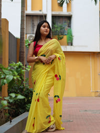 Cherry Bloom Mulmul Cotton Saree