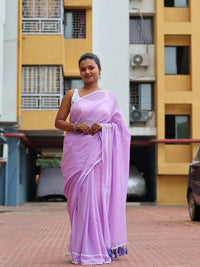 Lavender Mulmul Cotton Lace Border Saree